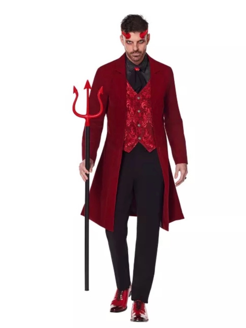 Men's Devil Costume Deep Red Tailcoat with Attached Patterned Red Vest